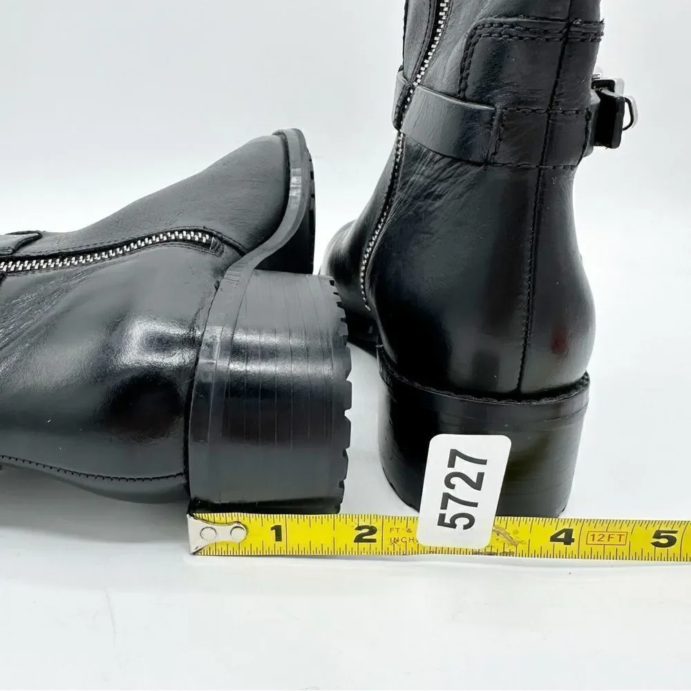 Michael Kors Chunky Heel Moto Boot Black Silver Buckles Lug Sole Sz‎ 7.5 - Picture 8 of 14